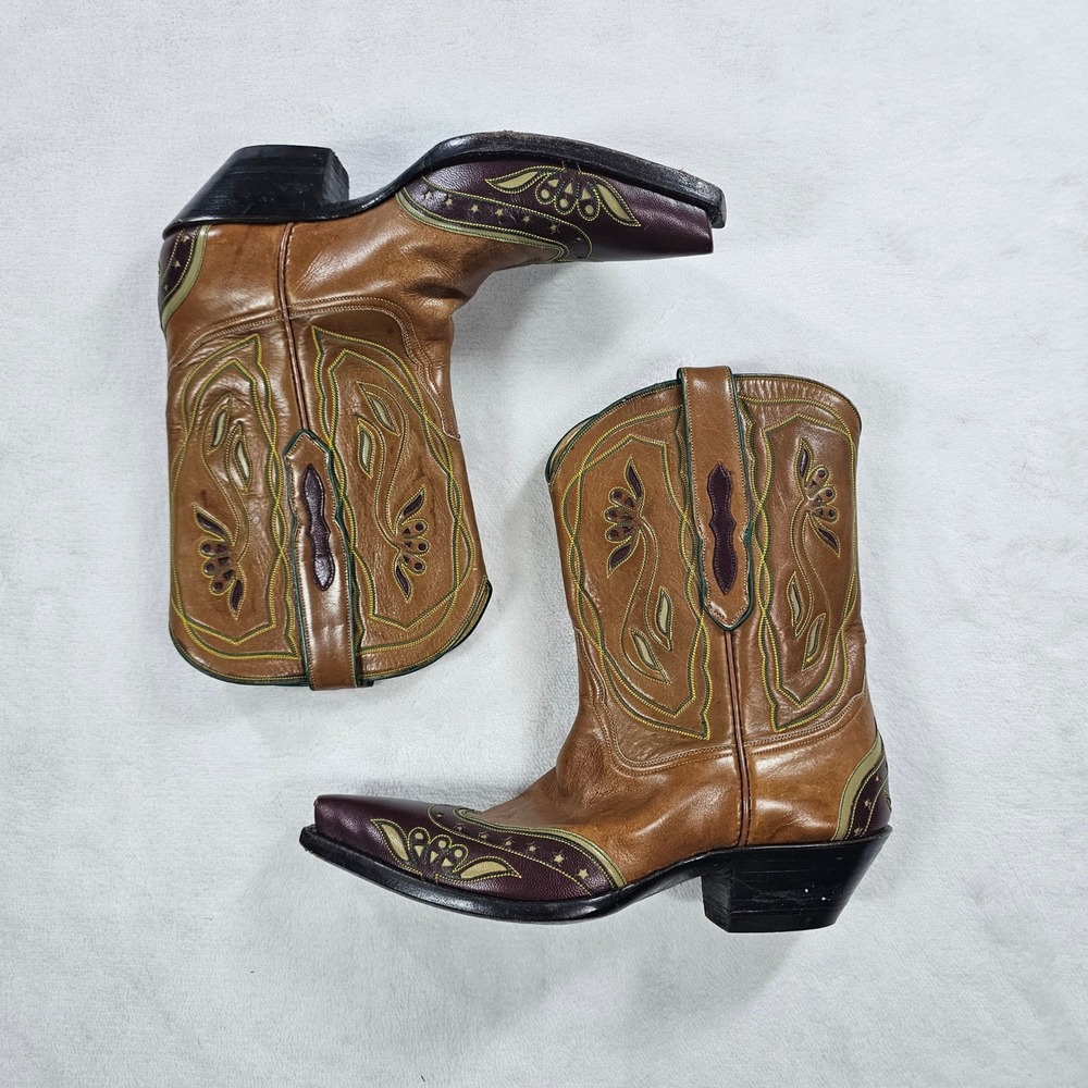 Tres Outlaws Western Cowboy Boots Womens 6.5 Brown Burgundy Leather Embroidered